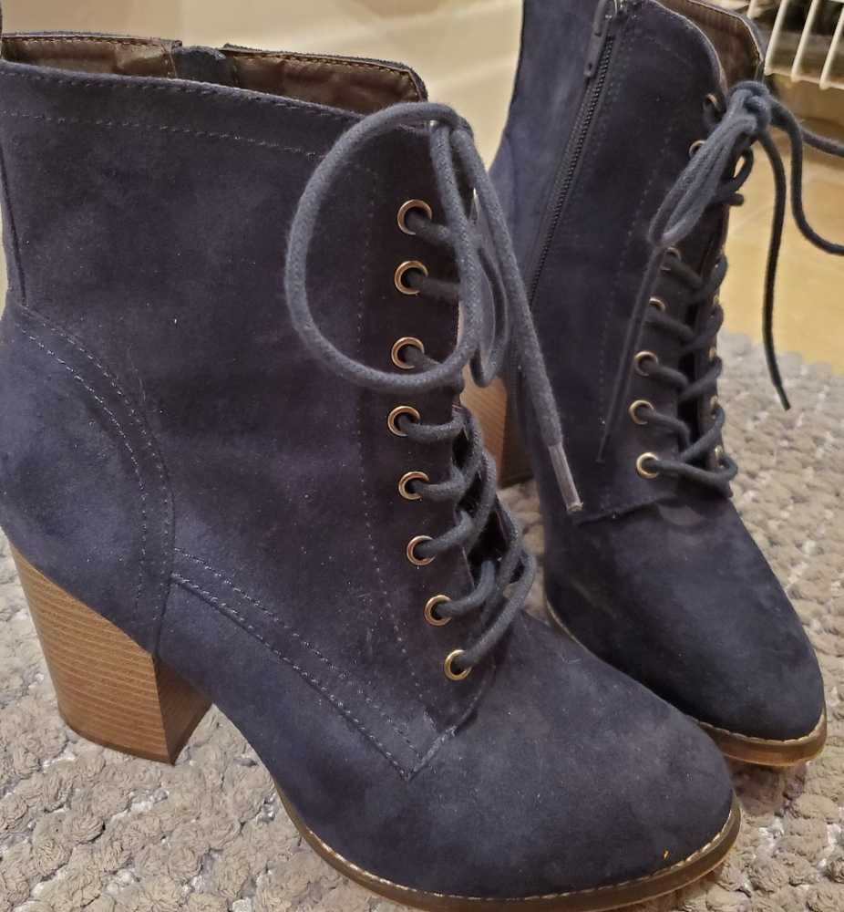 Candie's Dark Blue Chunky Lace up Heels